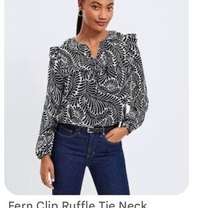 NWT LOFT Black and White Ruffle Tie Neck Top